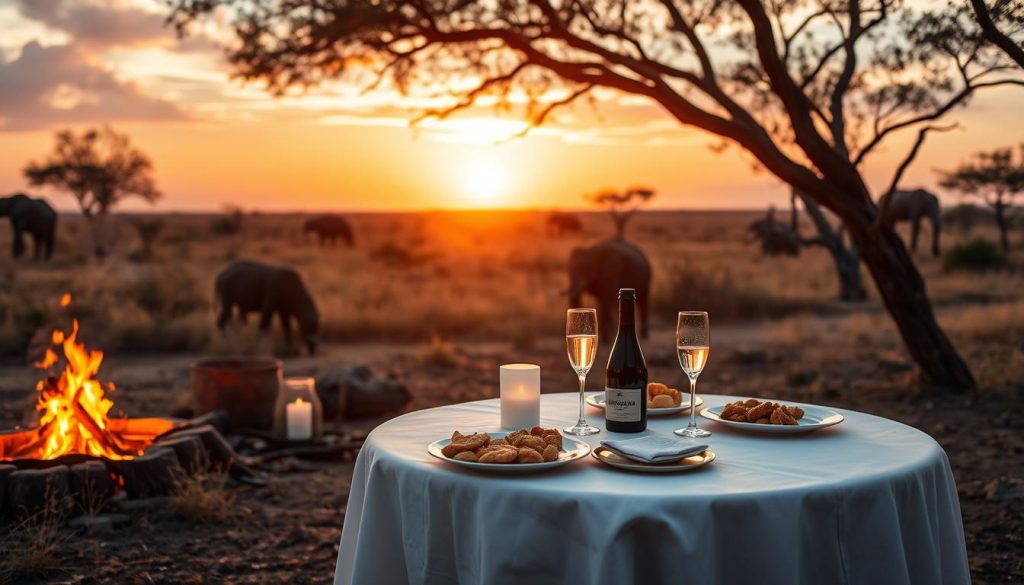Bush dinner during Tanzania honeymoon safari