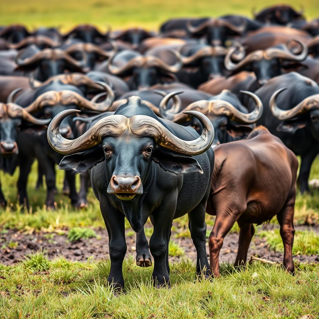 Cape buffalo herd in Ngorongoro Crater