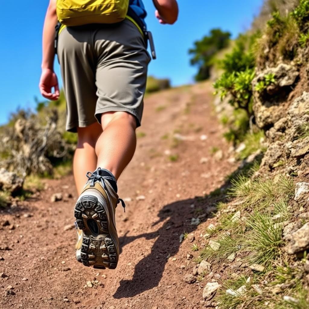 Climber training with backpack on local hills for Kilimanjaro preparation