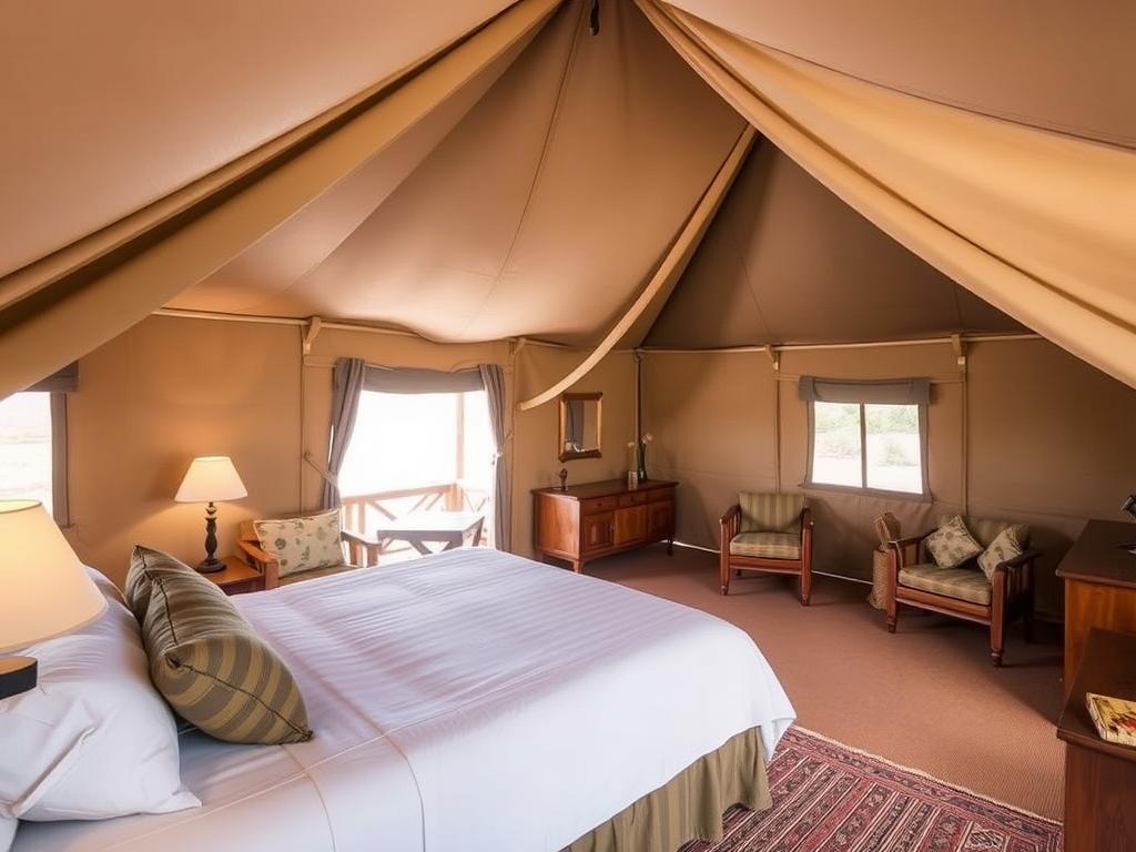 Comfortable tented accommodation at a mid-range mobile camp in Tanzania