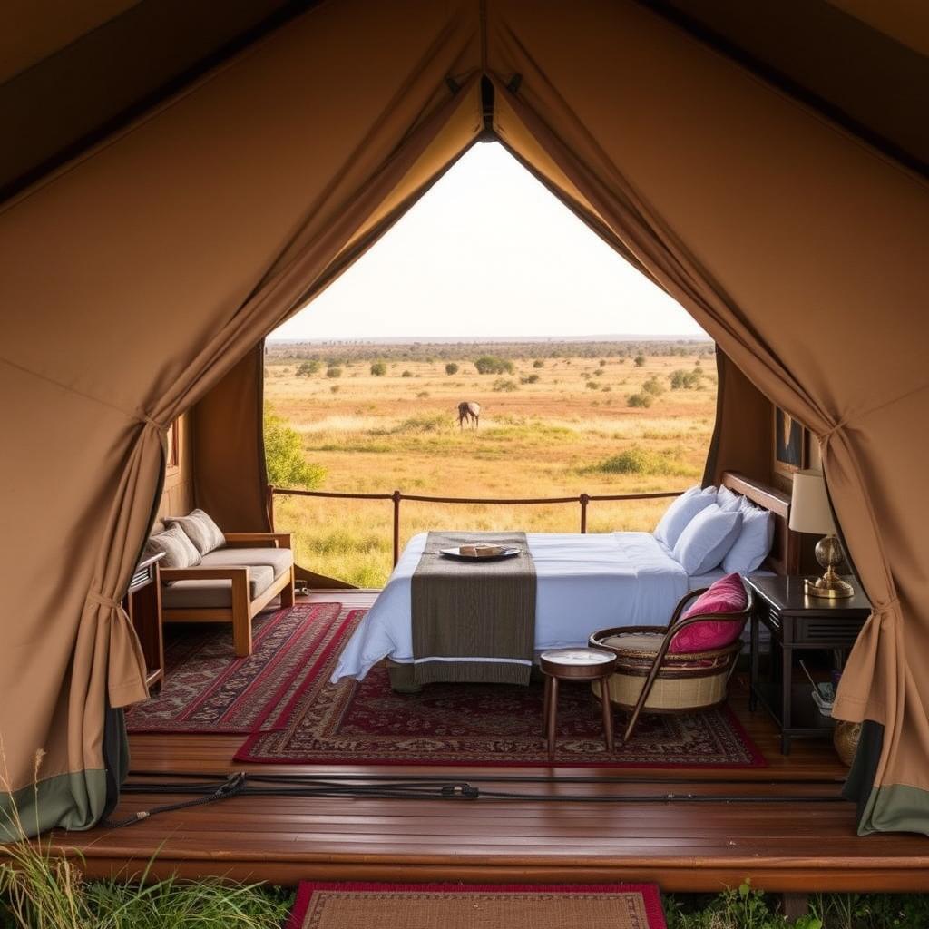 Comfortable tented camp in the Serengeti