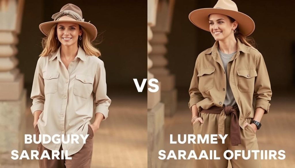 Comparison of budget and luxury safari clothing options for women