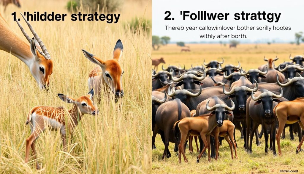 Comparison of hiding vs. following strategies in antelope young