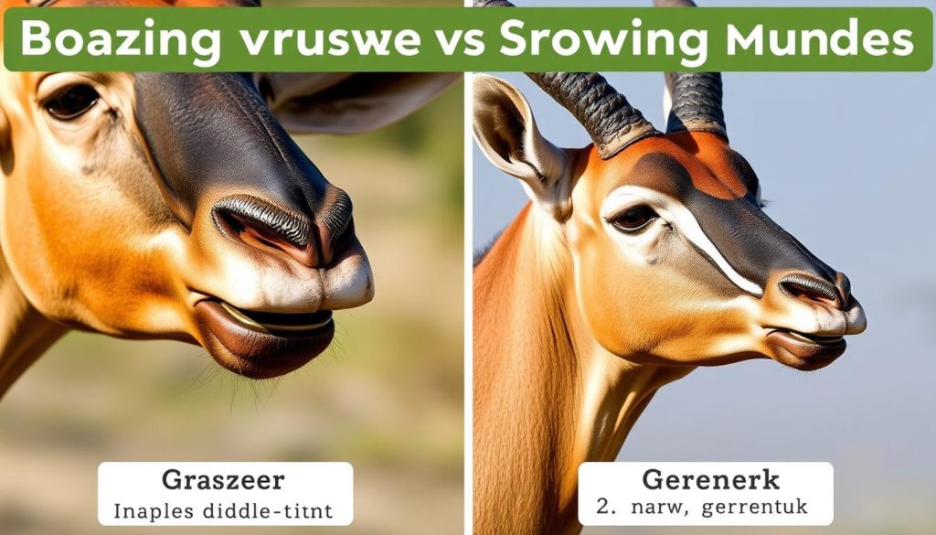 Comparison of mouth structures between grazing and browsing antelopes