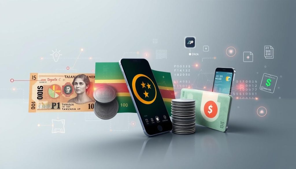 Conceptual image representing the future of Tanzania currency including digital payment technologies