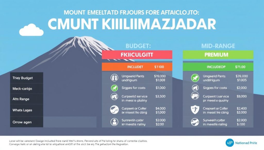 Cost breakdown chart for climbing Mount Kilimanjaro showing different price ranges