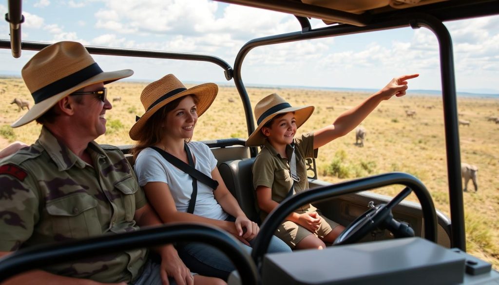 Family on game drive in Tanzania safari