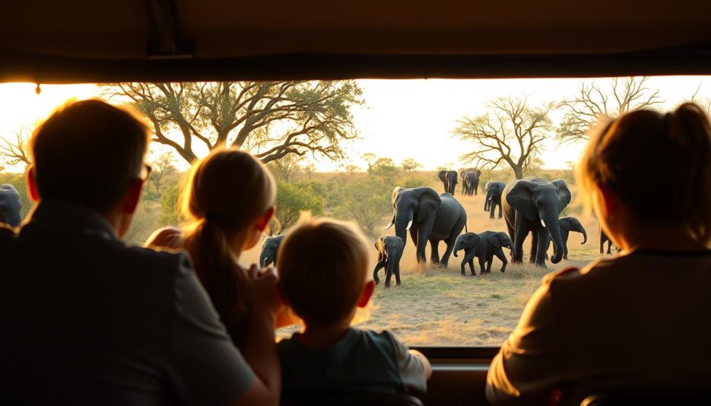 Family watching elephants on Tanzania family safari