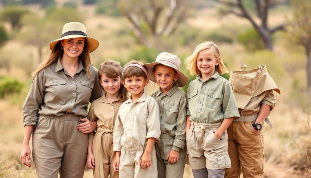 Family with children wearing appropriate safari clothing