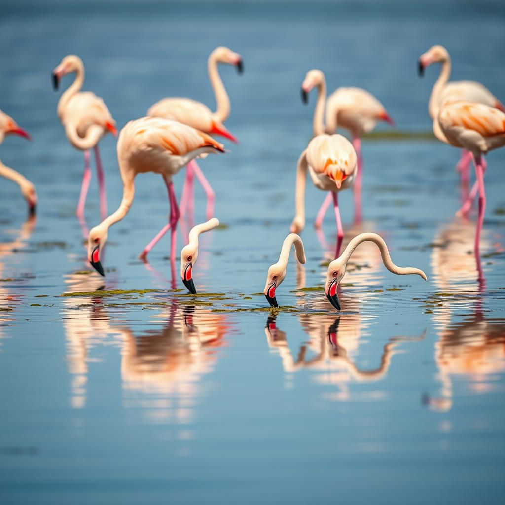 Flamingos feeding at Lake Magadi in Ngorongoro Crater