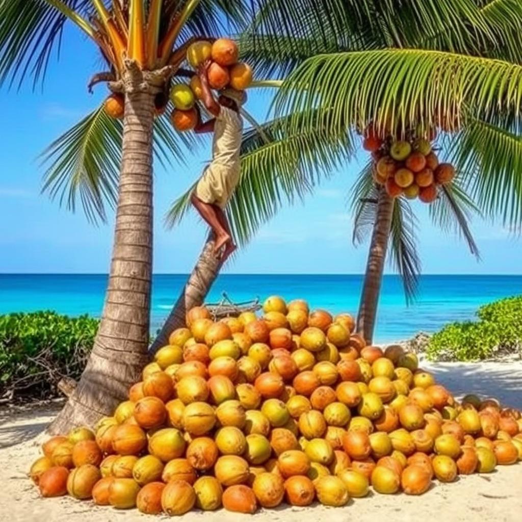 Fresh coconuts being harvested in Zanzibar