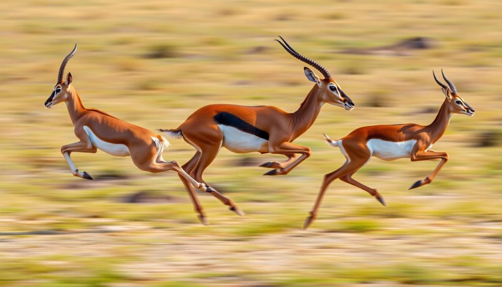 Gazelle vs antelope vs impala in full sprint showing their running postures