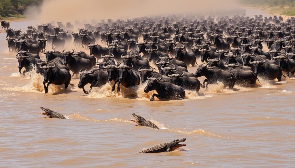 Great Migration river crossing during a Tanzania adventure safari