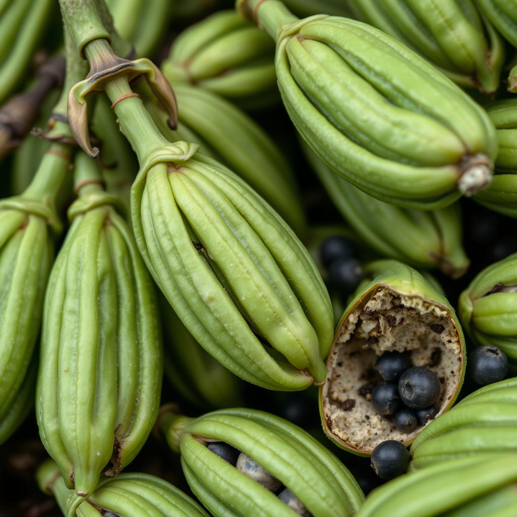 Green cardamom pods grown in Zanzibar's fertile soil