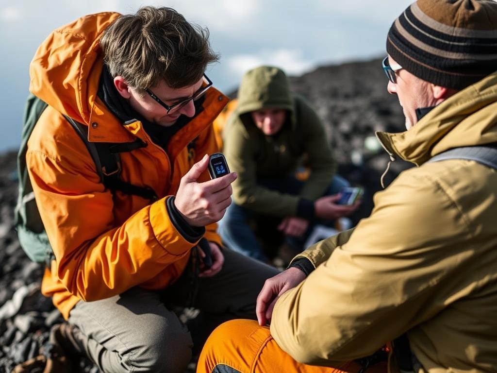 Guide checking a climber's oxygen saturation levels to monitor for altitude sickness on Kilimanjaro