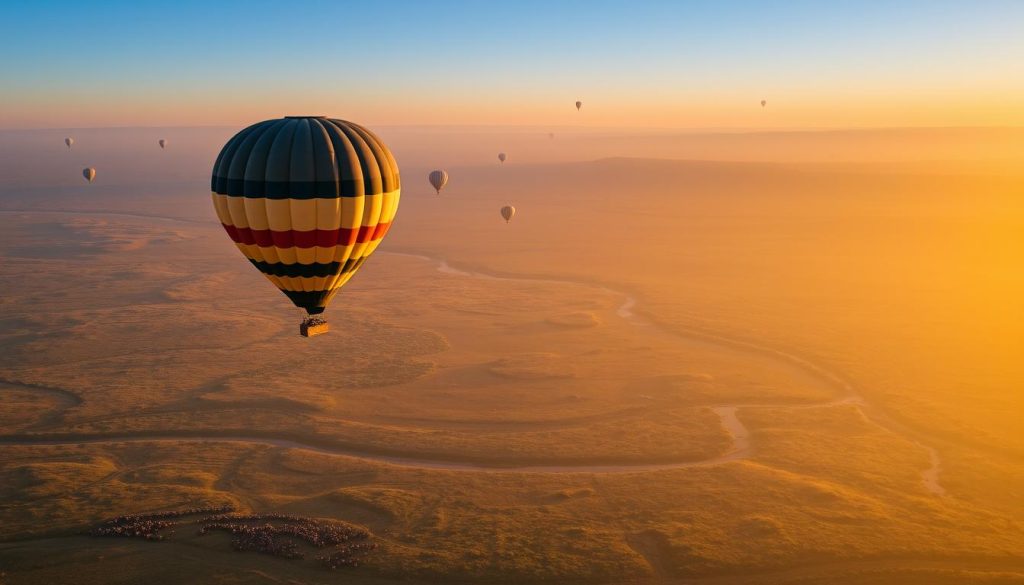 Hot air balloon safari during Tanzania honeymoon