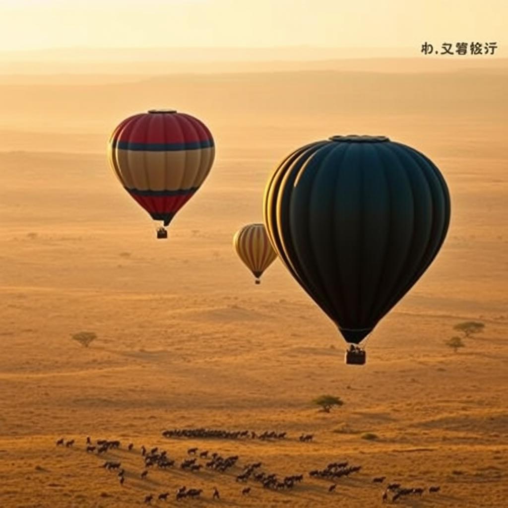Hot air balloon safari over Serengeti at sunrise