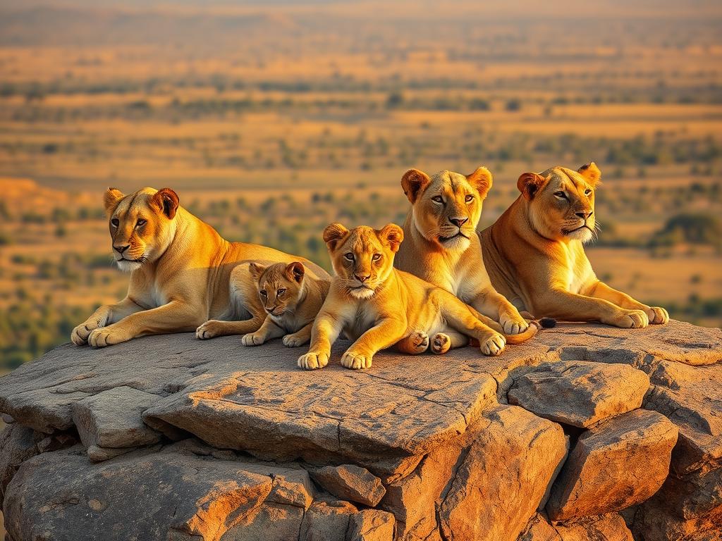 Lions resting on a kopje rock formation in Serengeti National Park