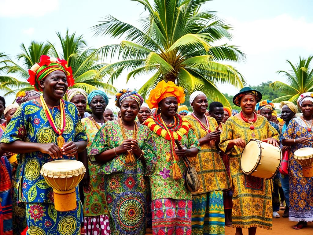 Local Tanga residents in traditional Swahili attire participating in a cultural festival with traditional music and dance