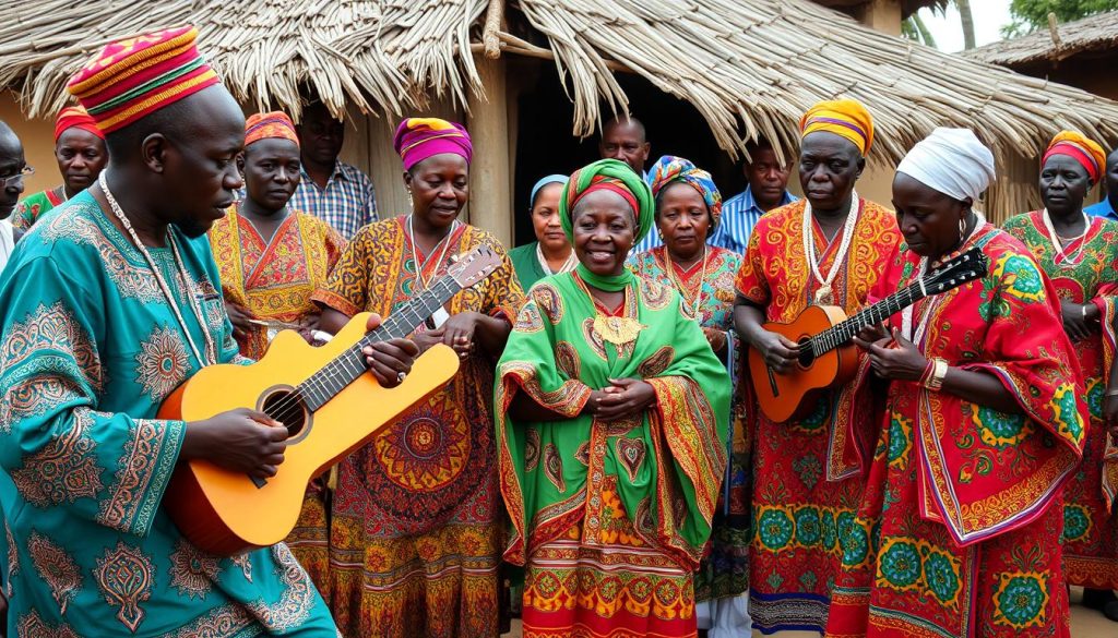 Local Zanzibari cultural celebration with traditional music, dance, and colorful attire