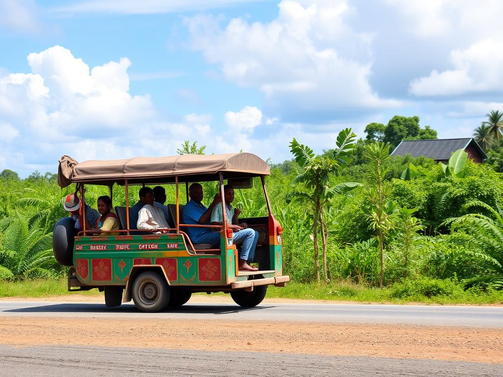 Local transportation on Pemba Island showing a dala dala minibus