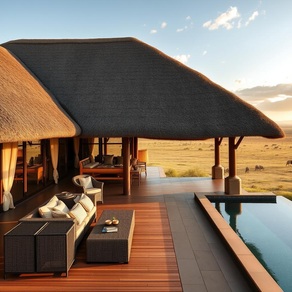 Luxury safari lodge overlooking Serengeti plains