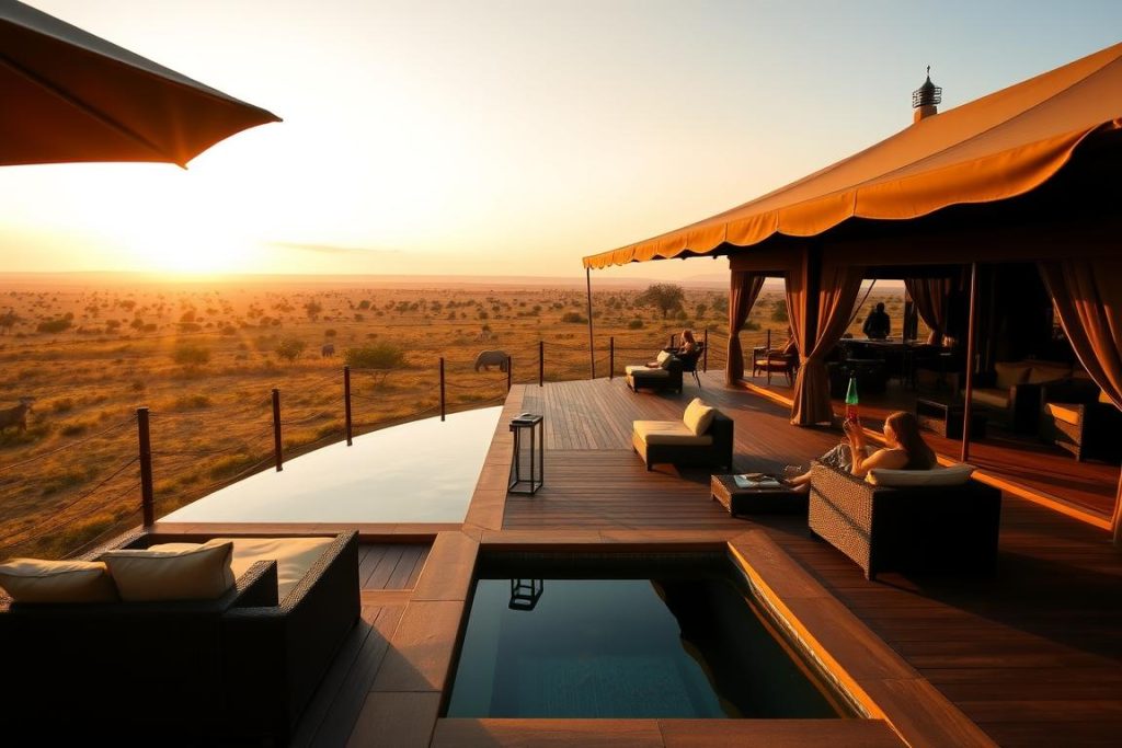 Luxury safari lodge overlooking the Serengeti during a Tanzania adventure safari