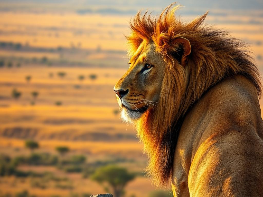 Majestic lion surveying the Serengeti plains during a Tanzania adventure safari
