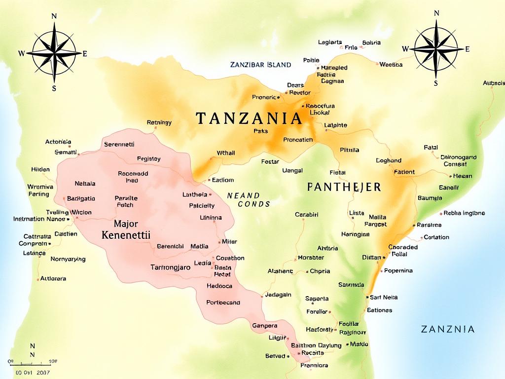 Map of Tanzania showing major national parks and adventure destinations