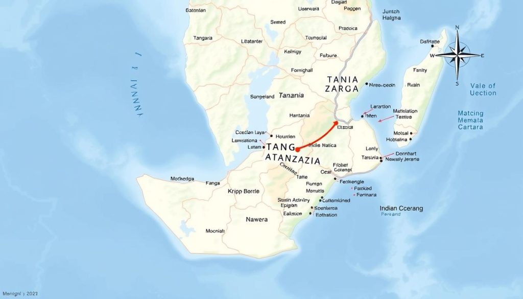 Map showing Tanga's location in northeastern Tanzania bordering the Indian Ocean and Kenya