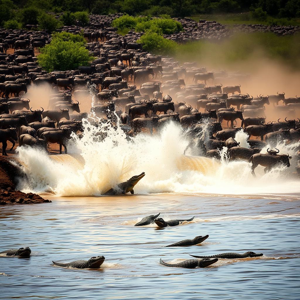 Mara River crossing during Tanzania wildebeest migration safari