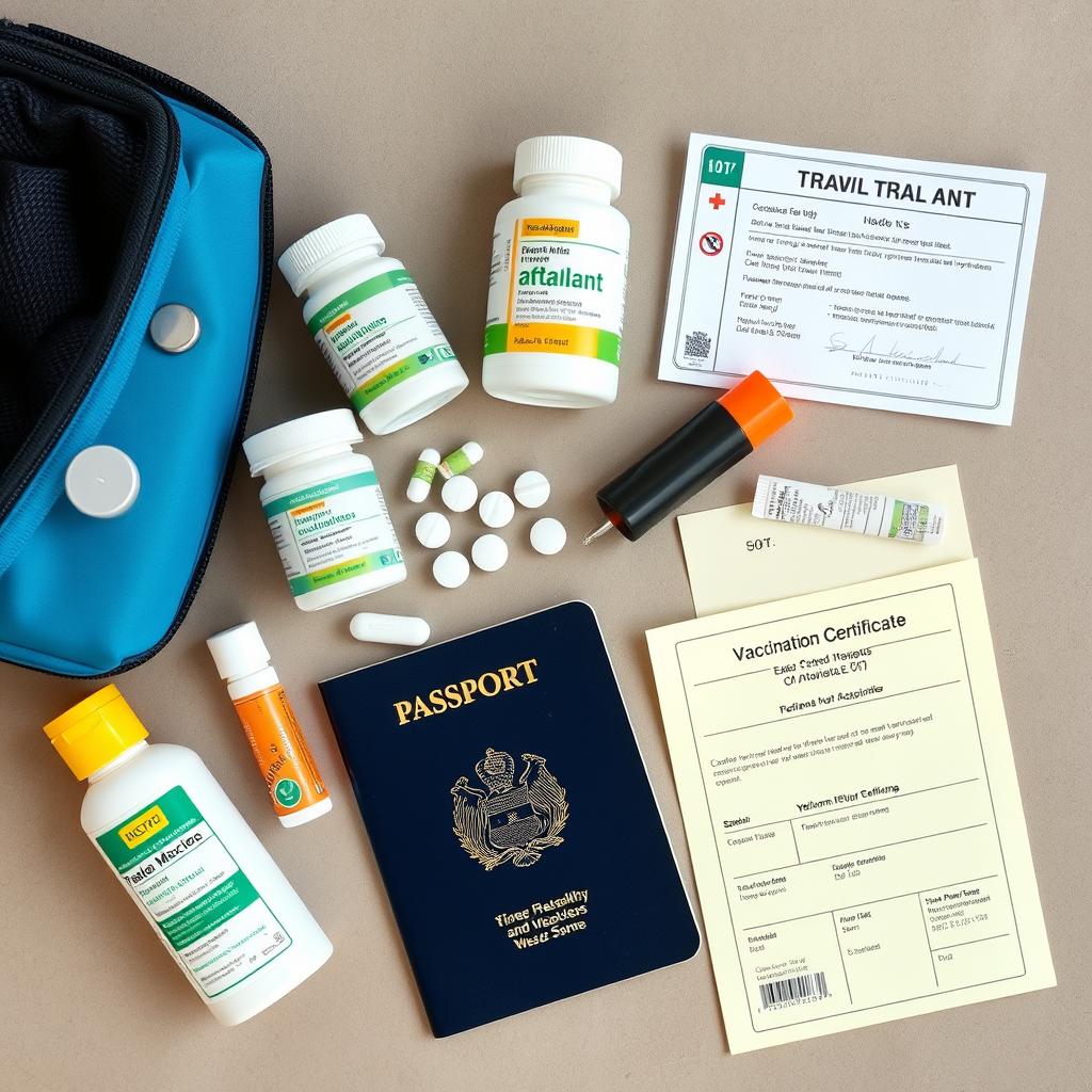Medical kit and vaccination records for Tanzania travel