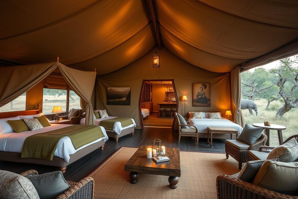 Mid-range safari camp with comfortable tents during a Tanzania adventure safari