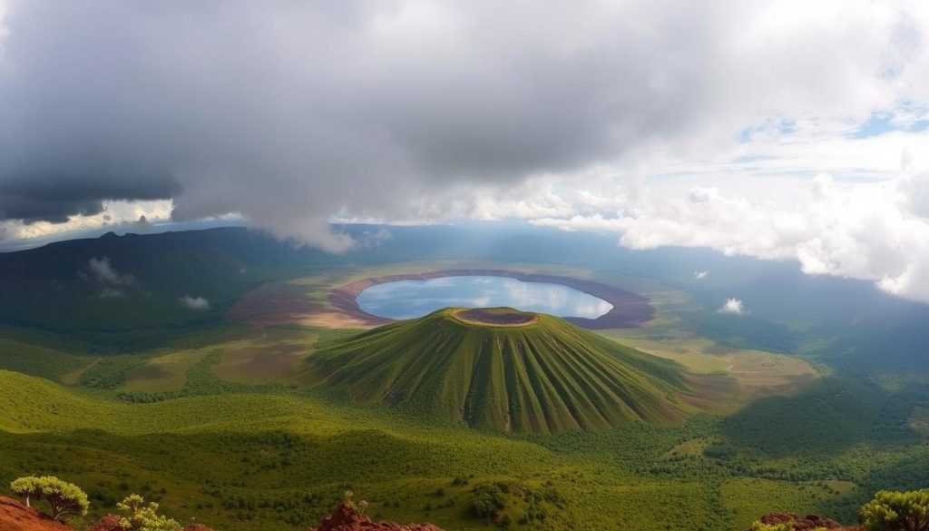 Ngorongoro Crater landscape with wildlife