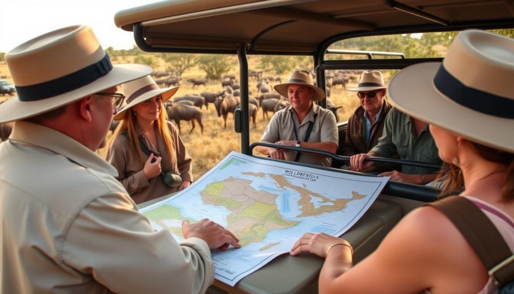 Safari guide explaining migration patterns to guests