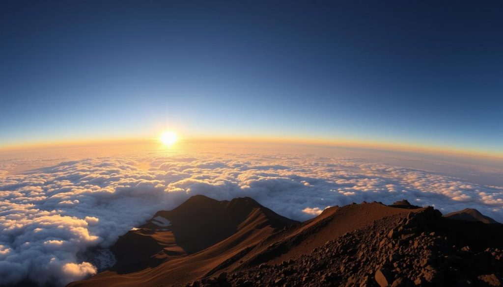 Sunrise view from Kilimanjaro's summit showing the reward for those who overcome the climb's difficulties