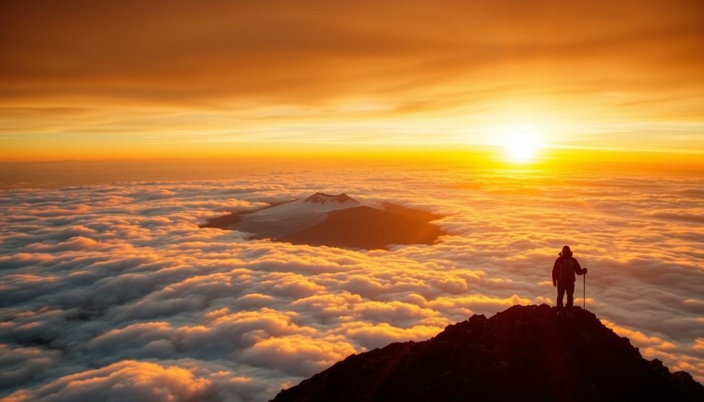 Sunrise view from Stella Point on the crater rim of Mount Kilimanjaro
