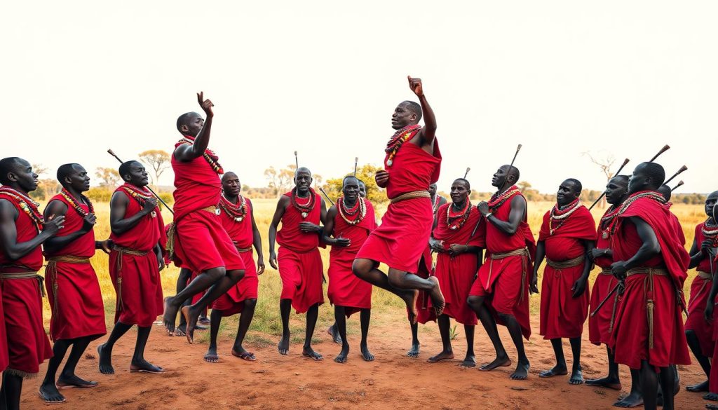 Tanzania Adventure cultural experience with Maasai warriors performing traditional jumping dance