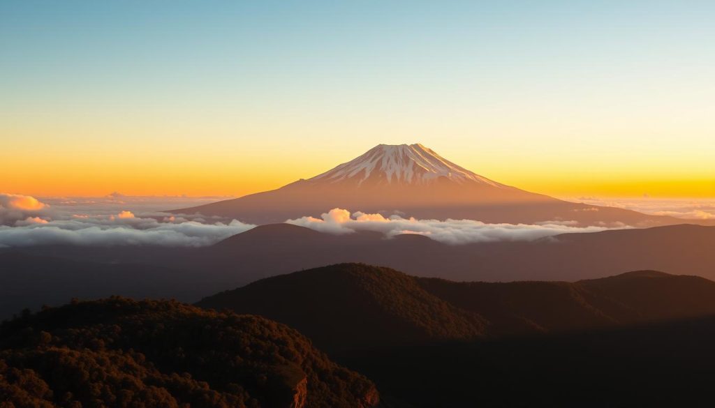 Tanzania Adventure showing Mount Kilimanjaro with snow-capped peak at sunrise