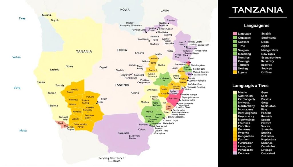 Tanzania language map showing distribution of major languages across the country