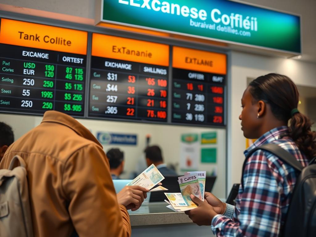 Tourist exchanging currency at an official bureau de change in Tanzania