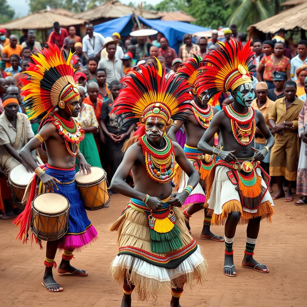 Traditional tribal festival in Tanzania with dancers in ceremonial dress
