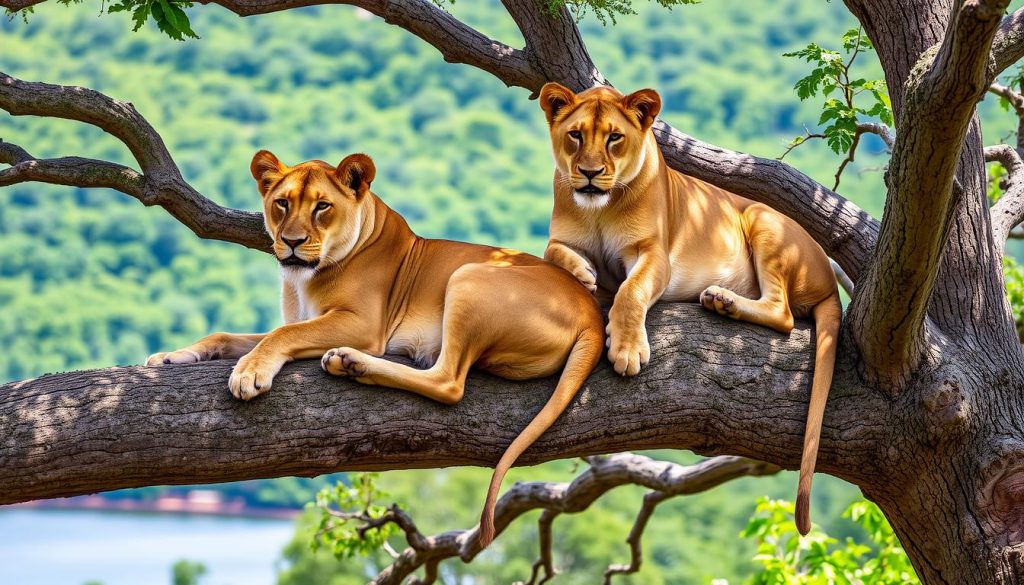 Tree-climbing lions in Lake Manyara National Park