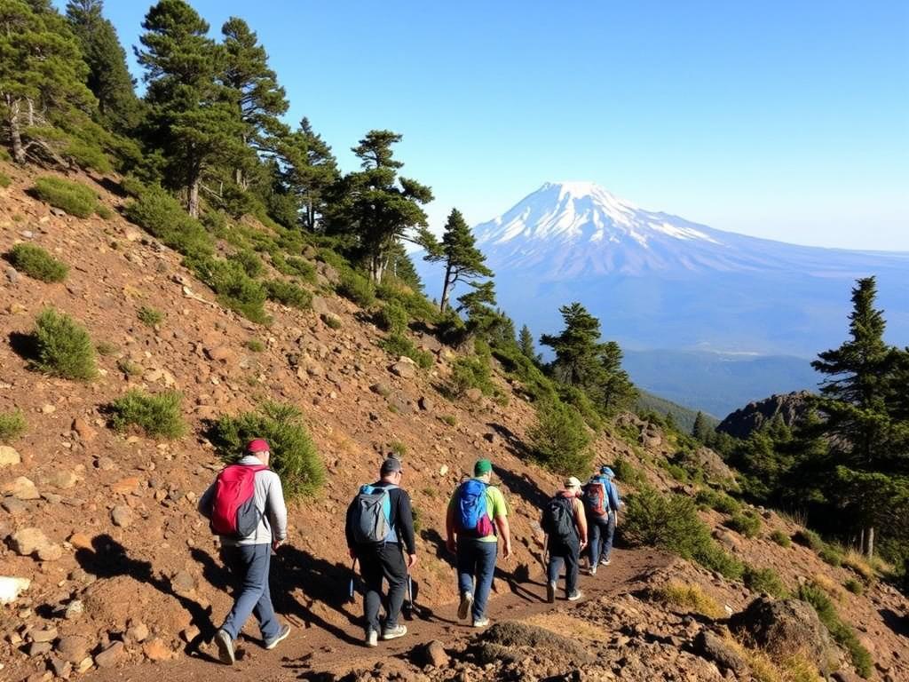 Trekkers on the Rongai Route of Mount Kilimanjaro with views of the northern slope