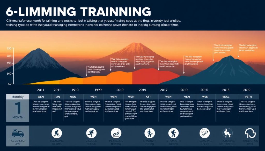 Visual timeline showing the 6-month Kilimanjaro training progression with increasing intensity