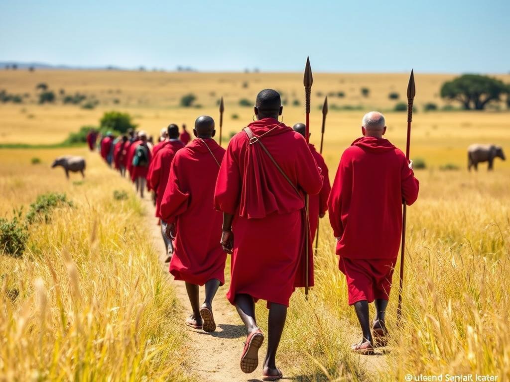 Walking safari with Maasai guides during a Tanzania adventure safari