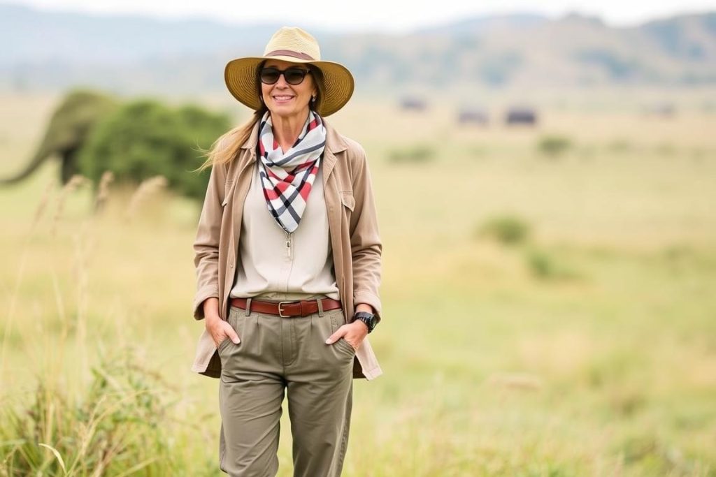 Woman dressed for morning safari game drive