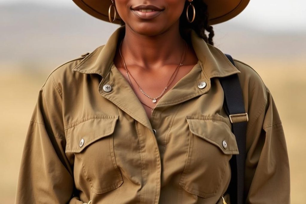 Woman wearing Mara&Meru safari clothing from South Africa