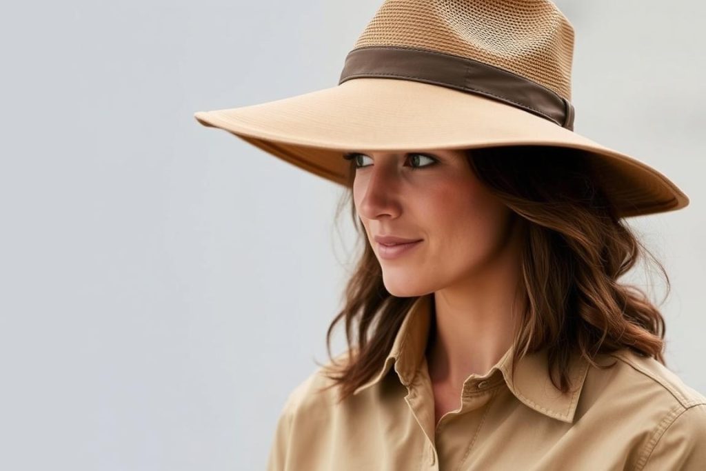 Woman wearing Tilley safari hat and clothing