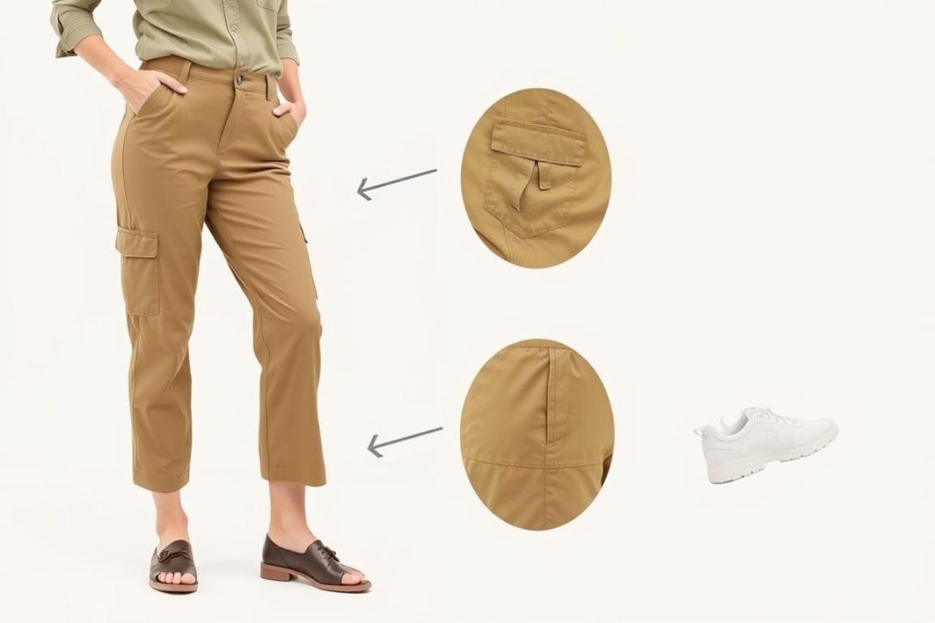 Woman wearing convertible zip-off safari pants